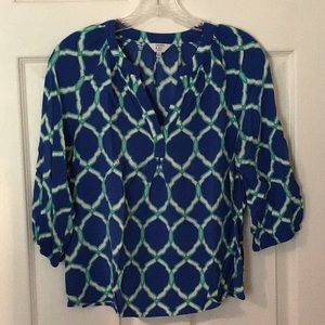 Crown & Ivy blue and green patterned blouse.